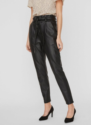 Loose paperbag coated pant black