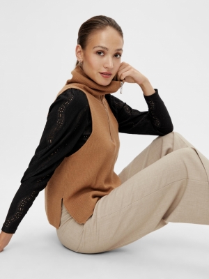 dalma zip knit vest tobacco brown