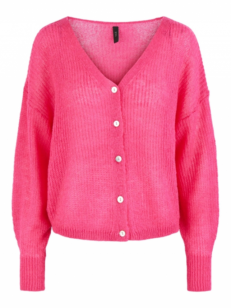 elias knit cardigan pink yarrow