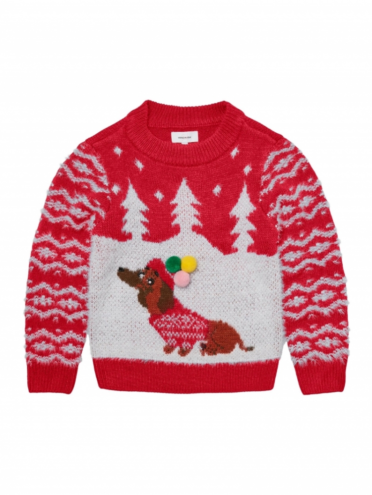 Snow dog Xmas knit kids chinese red