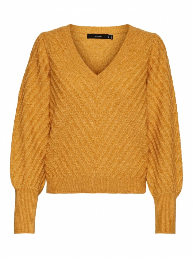 Stinna V-neck stitch knit golden yellow