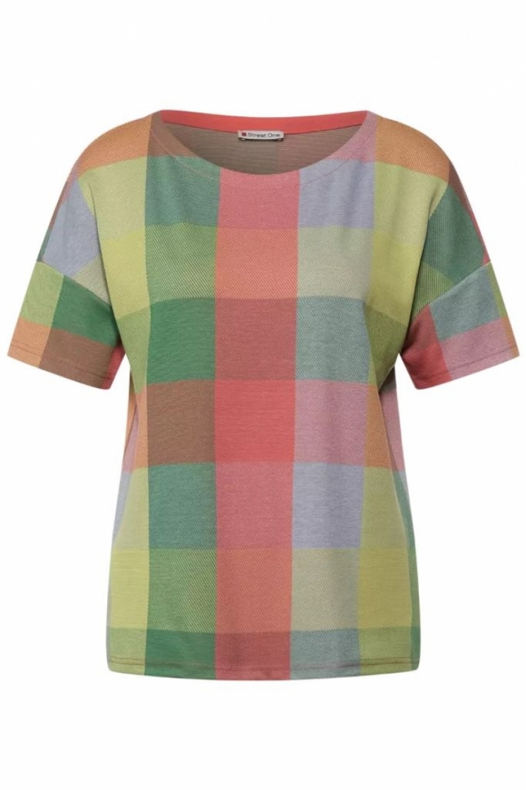 LTD QR multicolor check shirt Sunset Coral