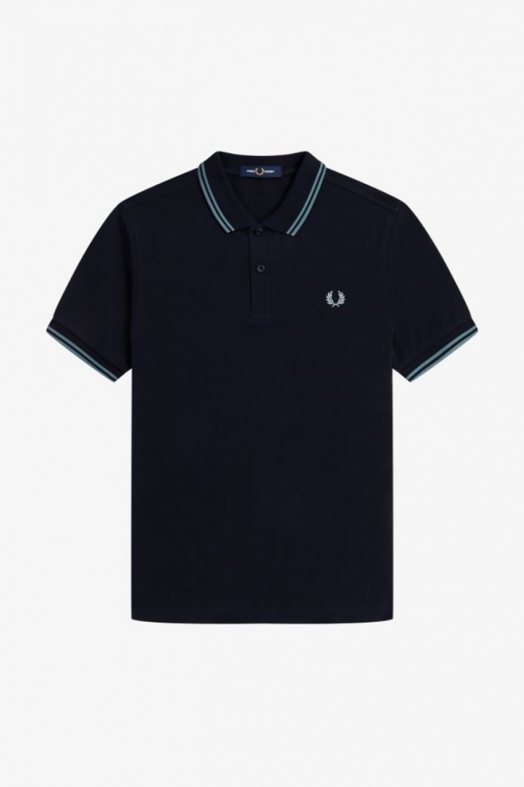 Twin tipped Fred Perry shirt Navy/Silver Blu