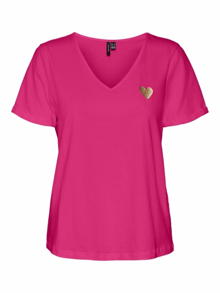 Pryla s/s v-neck t-shirt wvn Pink Yarrow