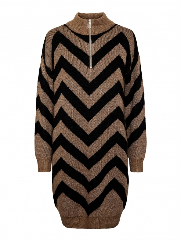 Kavalli LS knit dress Caribou/black p