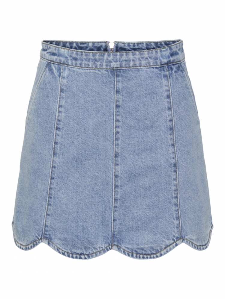 scallop short denim skirt light blue deni