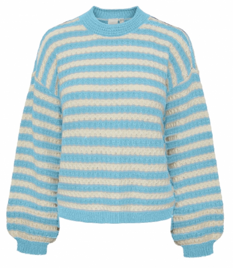 blues knit pullover clear sky