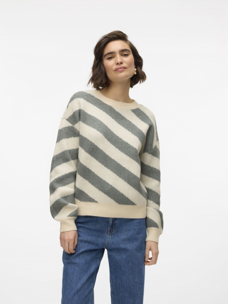 Lara O-neck pull Birch/stripes b