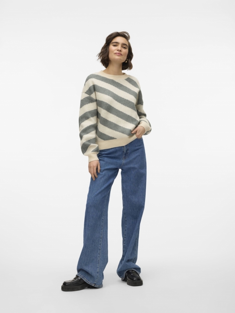 Lara O-neck pull Birch/stripes b