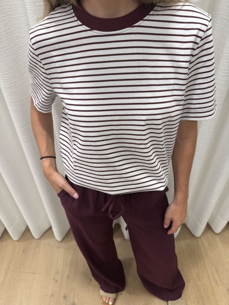 Essential Striped Boxy Tee Tawny Port