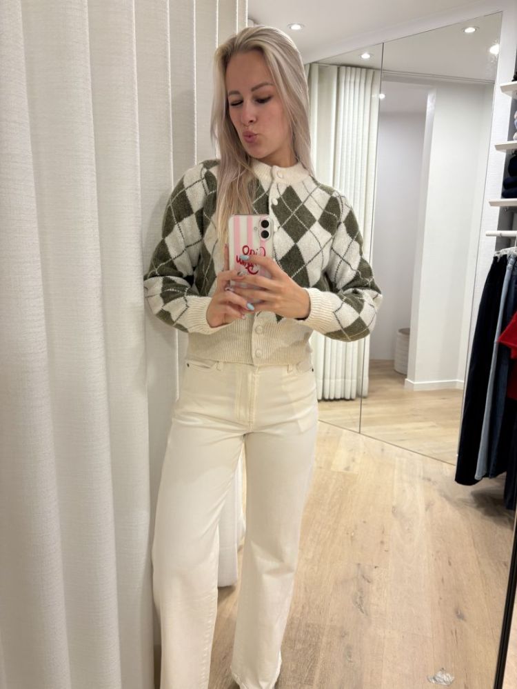 Halo O-Neck Argyle Cardigan Birck Sphagnum