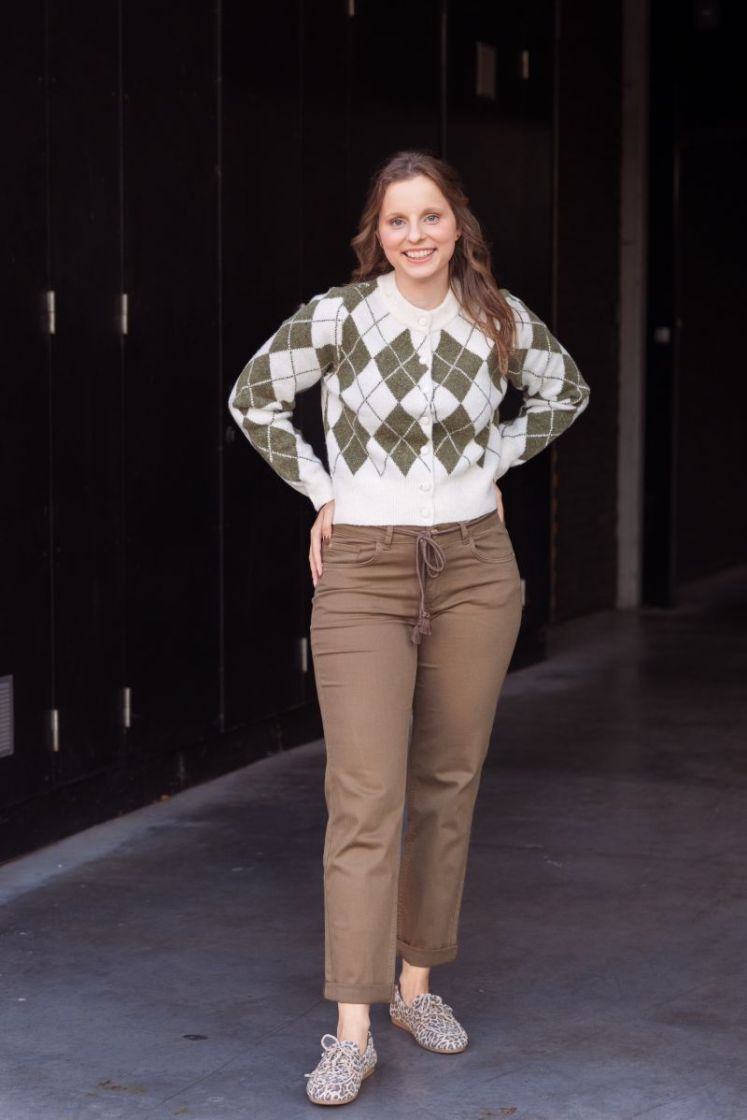 Halo O-Neck Argyle Cardigan  Birck Sphagnum