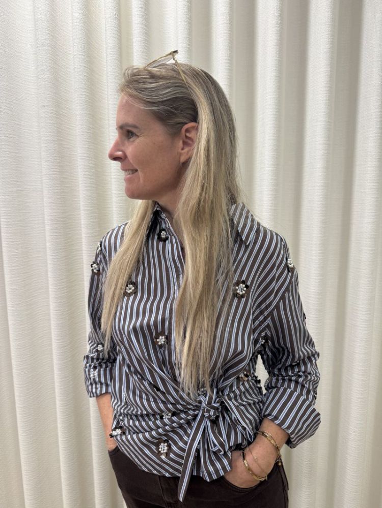 Amy Blouse Stripe  Chocolate/ Sky