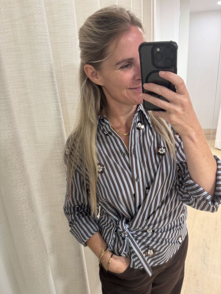 Amy Blouse Stripe  Chocolate/ Sky