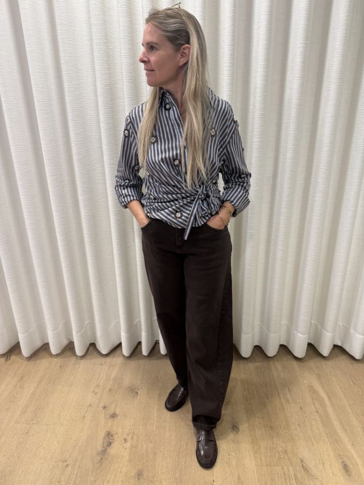 Amy Blouse Stripe  Chocolate/ Sky