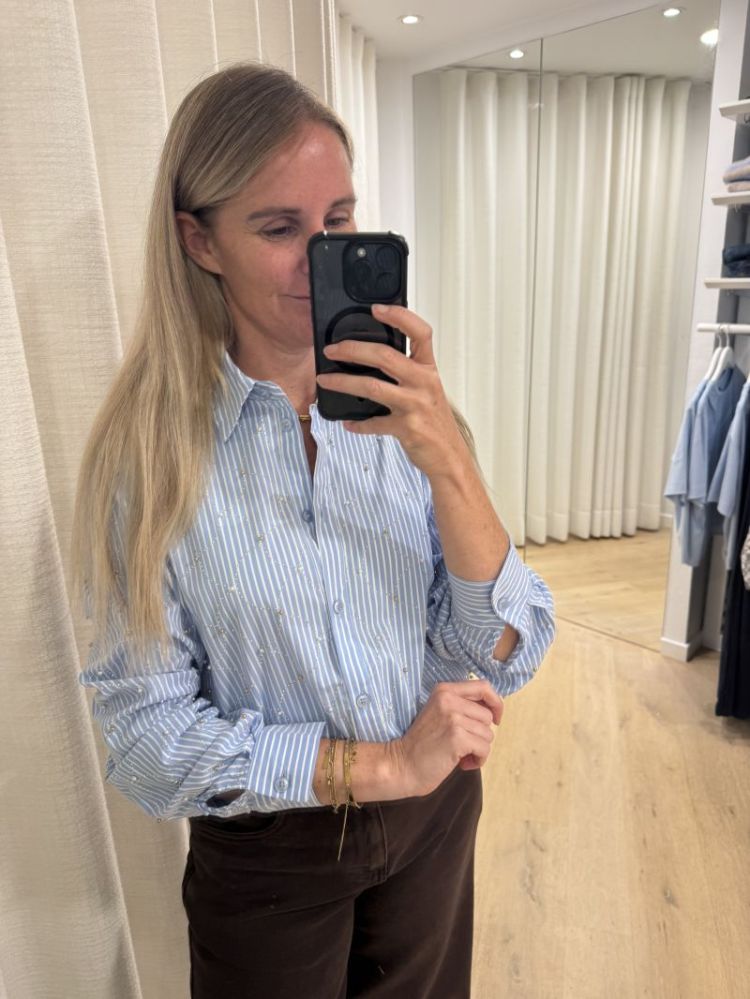 Nowi Blouse Stripe Stone Off White/ Sky