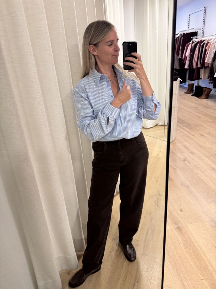 Nowi Blouse Stripe Stone Off White/ Sky