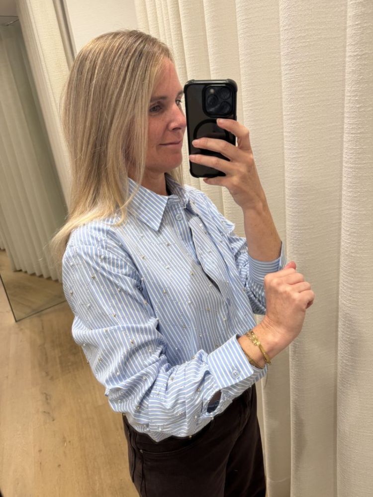 Nowi Blouse Stripe Stone Off White/ Sky