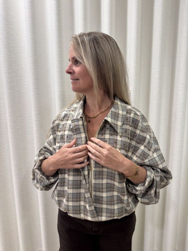 Dominique Jacket Check Taupe/ OffWhite