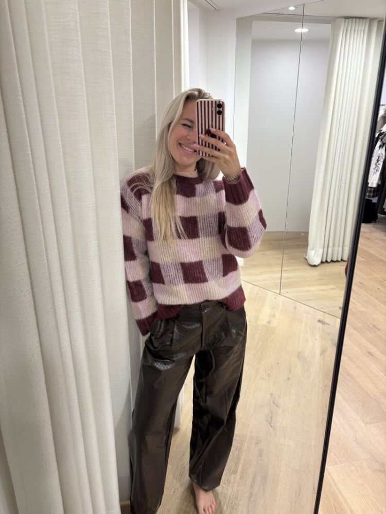 Lulu loose check knit tawny port