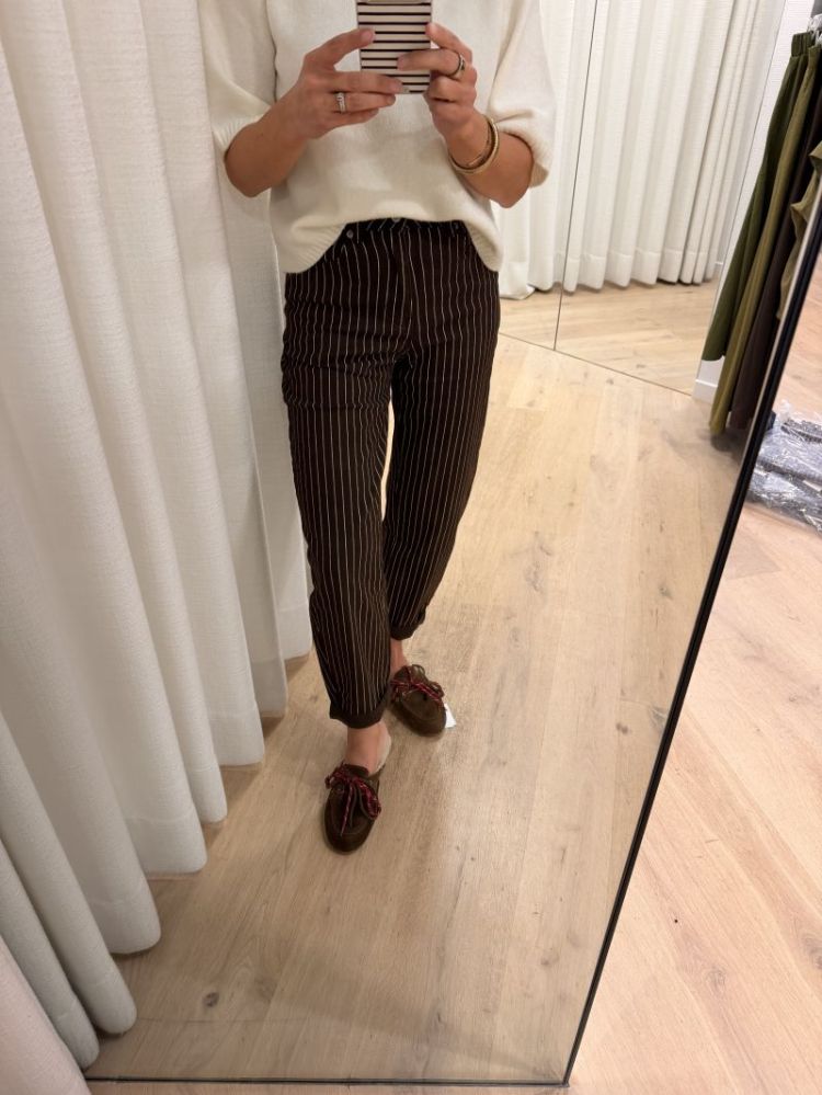 Striped Mom brown jeans bruin