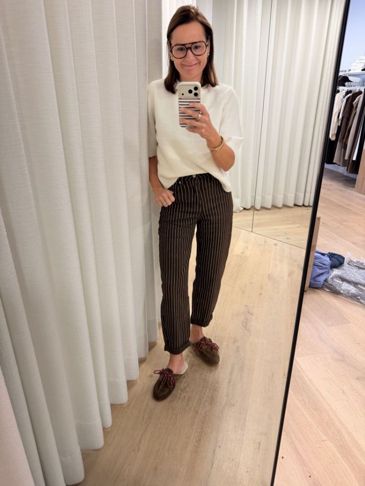 Striped Mom brown jeans bruin