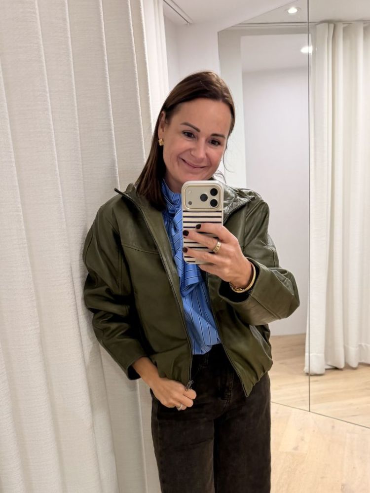 Tovy leather bomber jacket dark olive