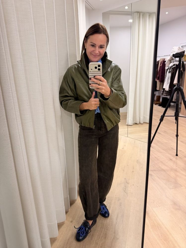 Tovy leather bomber jacket dark olive