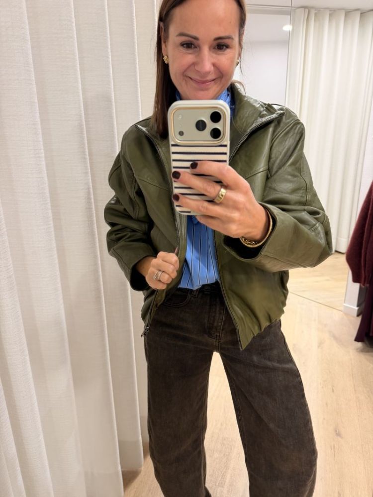 Tovy leather bomber jacket dark olive