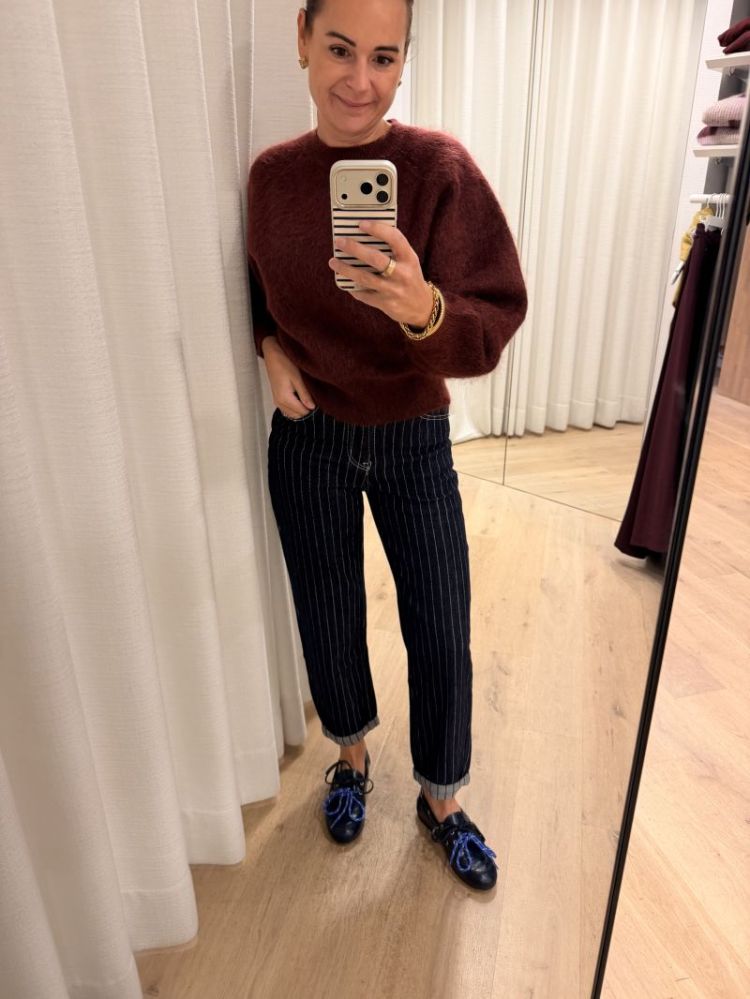 Gestreepte mom jeans donkerblauw