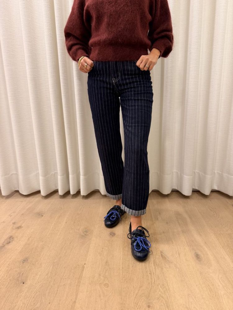 Gestreepte mom jeans donkerblauw