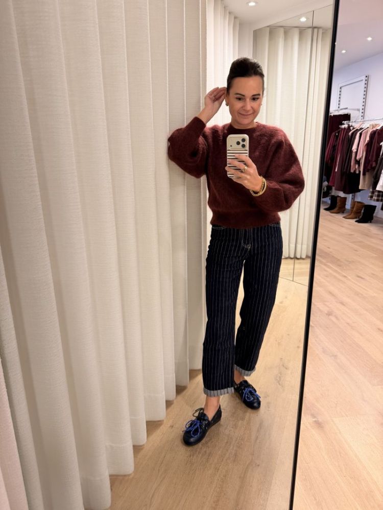 Gestreepte mom jeans  donkerblauw